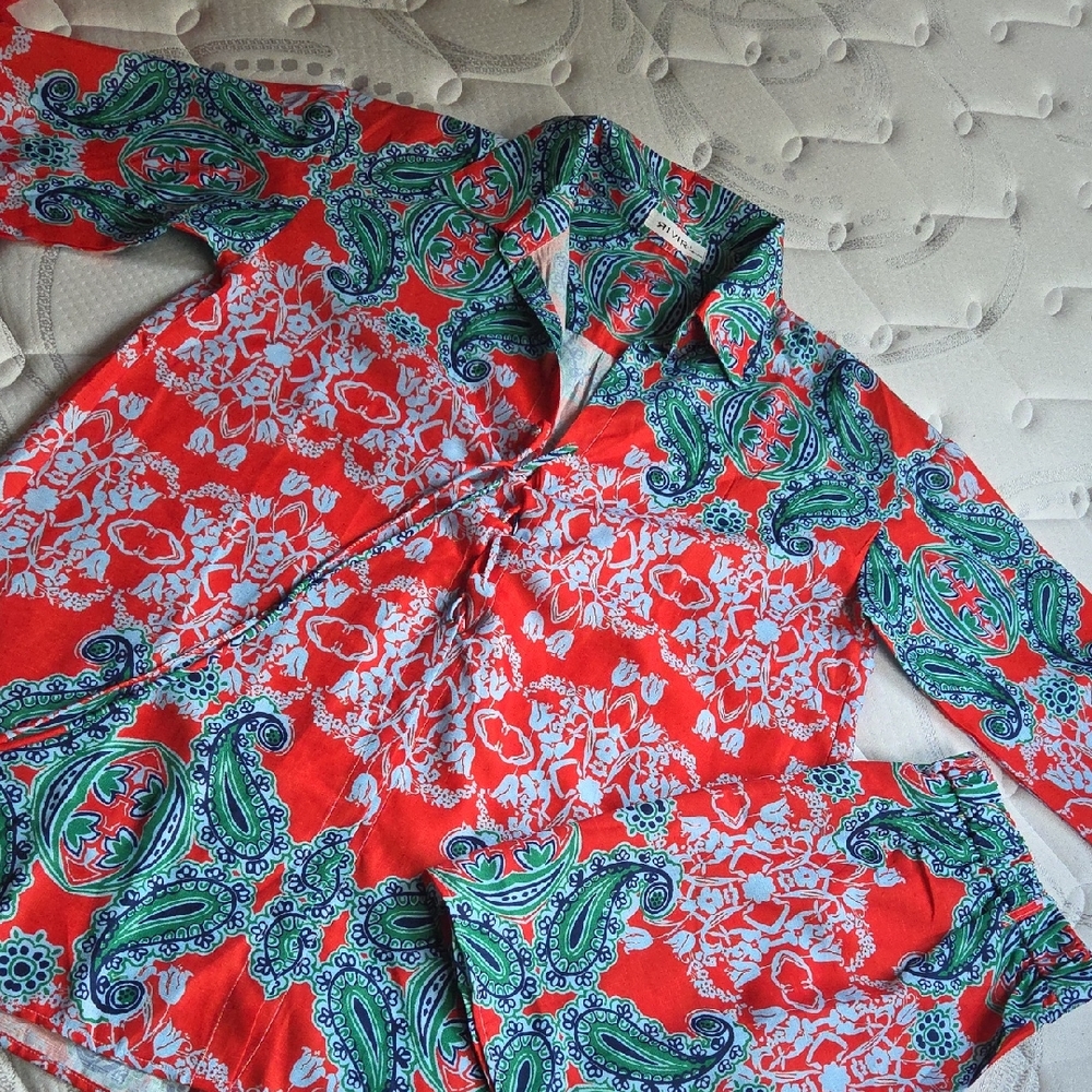 Vibrant Red and Green Paisley Shirt